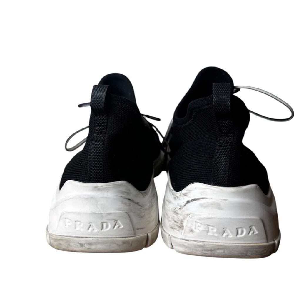 Prada Knit Lace Up Black Trainer Sneakers Shoes Black White Size 38.5 8.5 - Picture 3 of 13